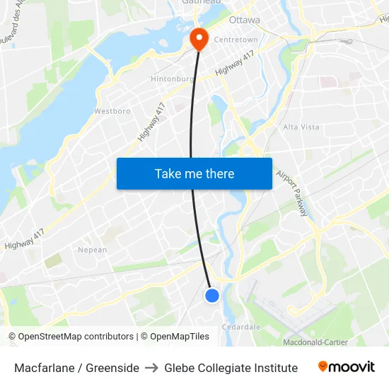 Macfarlane / Greenside to Glebe Collegiate Institute map