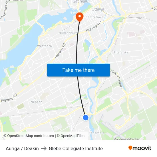 Auriga / Deakin to Glebe Collegiate Institute map