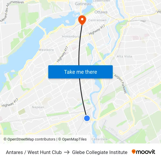 Antares / West Hunt Club to Glebe Collegiate Institute map