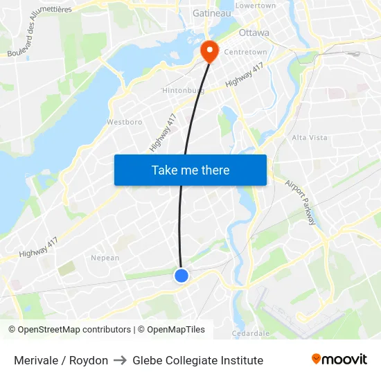 Merivale / Roydon to Glebe Collegiate Institute map