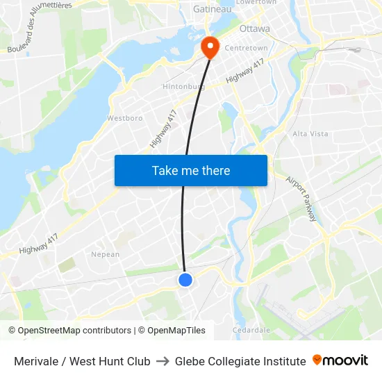 Merivale / West Hunt Club to Glebe Collegiate Institute map