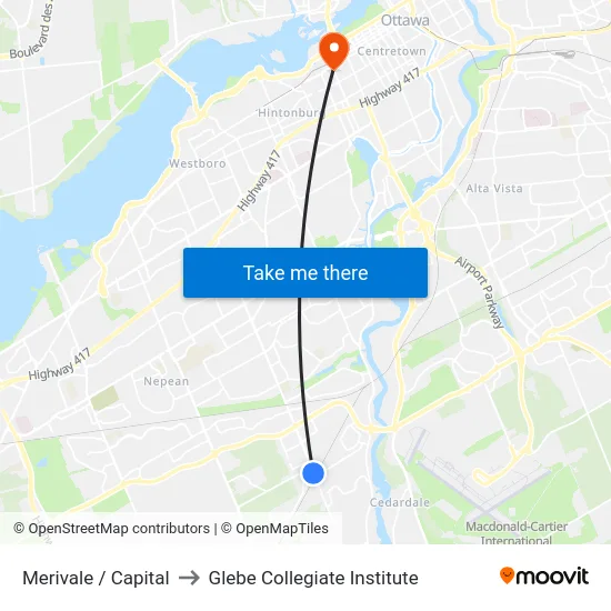 Merivale / Capital to Glebe Collegiate Institute map