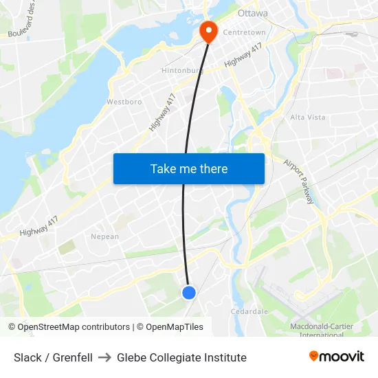 Slack / Grenfell to Glebe Collegiate Institute map