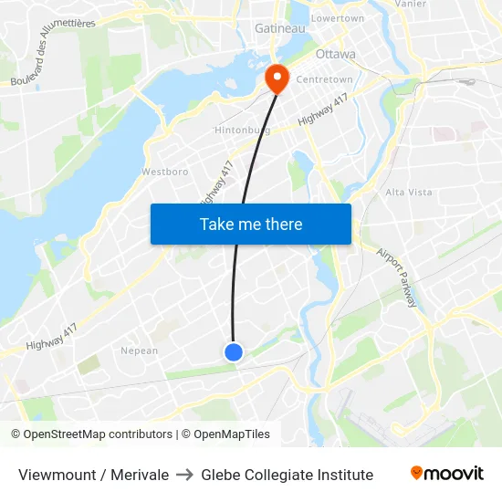 Viewmount / Merivale to Glebe Collegiate Institute map