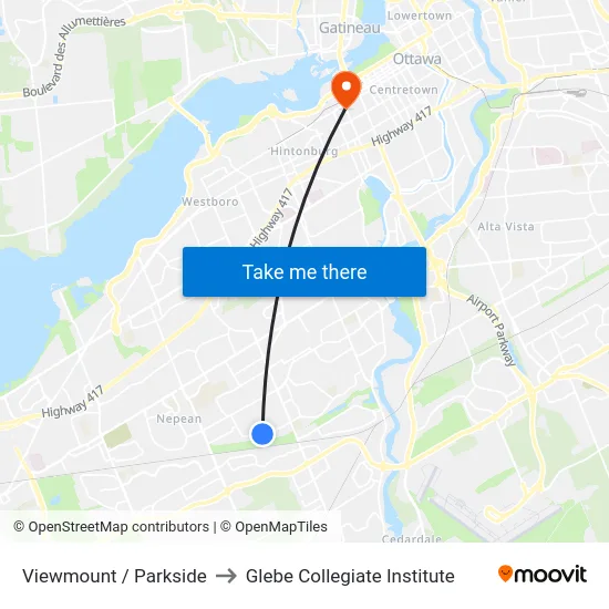 Viewmount / Parkside to Glebe Collegiate Institute map