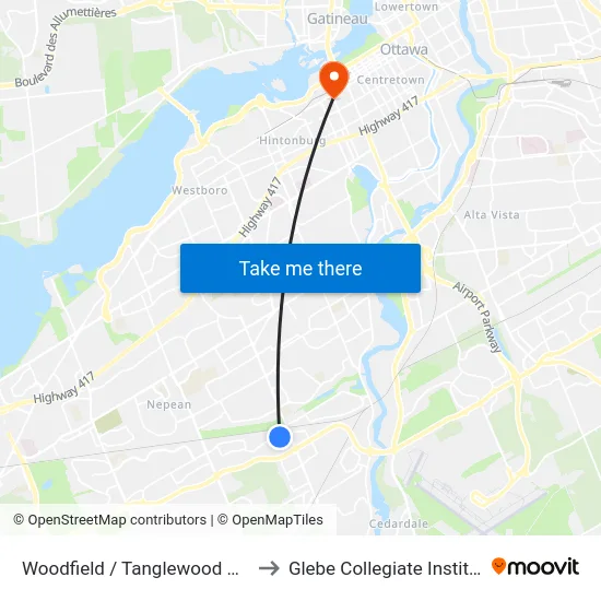 Woodfield / Tanglewood Park to Glebe Collegiate Institute map