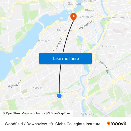 Woodfield / Downsview to Glebe Collegiate Institute map