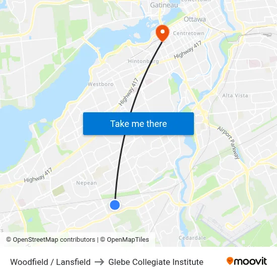 Woodfield / Lansfield to Glebe Collegiate Institute map