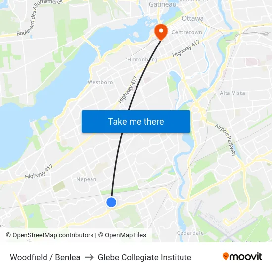 Woodfield / Benlea to Glebe Collegiate Institute map