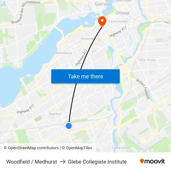 Woodfield / Medhurst to Glebe Collegiate Institute map
