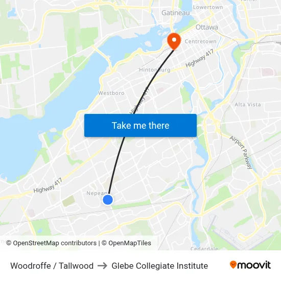 Woodroffe / Tallwood to Glebe Collegiate Institute map