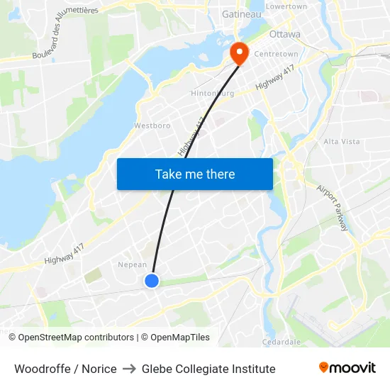 Woodroffe / Norice to Glebe Collegiate Institute map