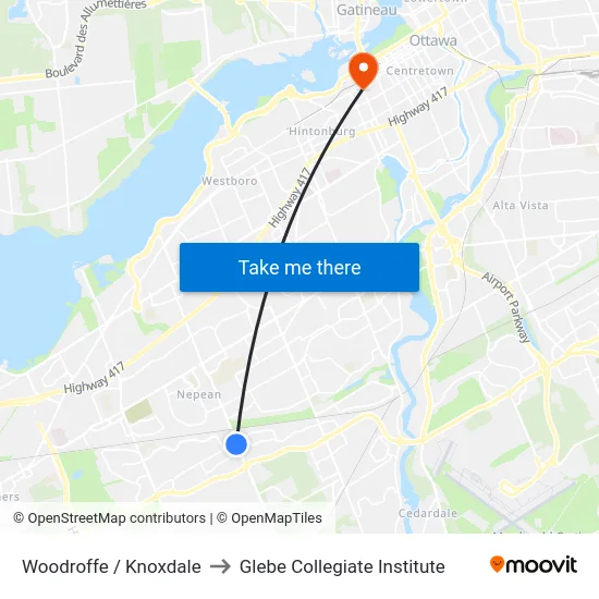 Woodroffe / Knoxdale to Glebe Collegiate Institute map