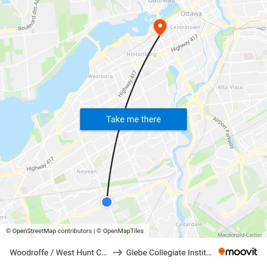 Woodroffe / West Hunt Club to Glebe Collegiate Institute map