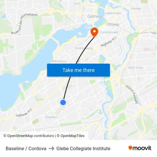 Baseline / Cordova to Glebe Collegiate Institute map