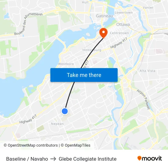 Baseline / Navaho to Glebe Collegiate Institute map