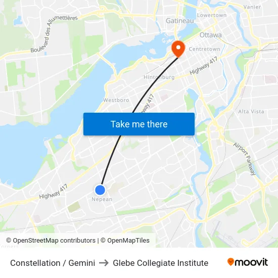 Constellation / Gemini to Glebe Collegiate Institute map