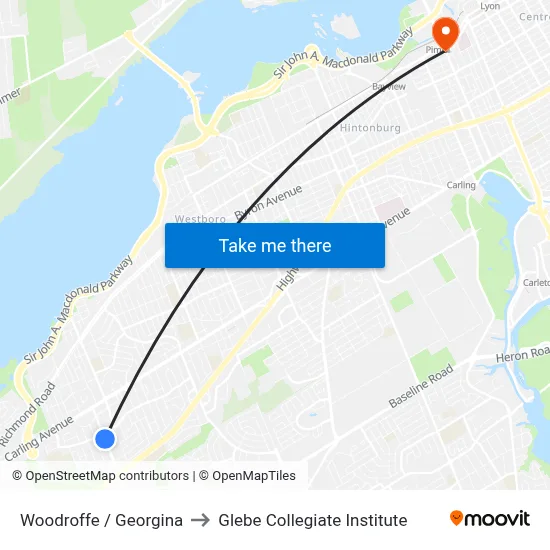 Woodroffe / Georgina to Glebe Collegiate Institute map