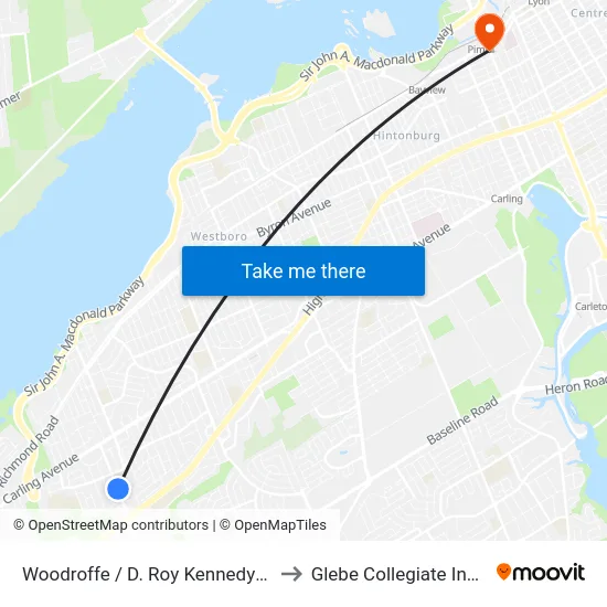Woodroffe / D. Roy Kennedy School to Glebe Collegiate Institute map