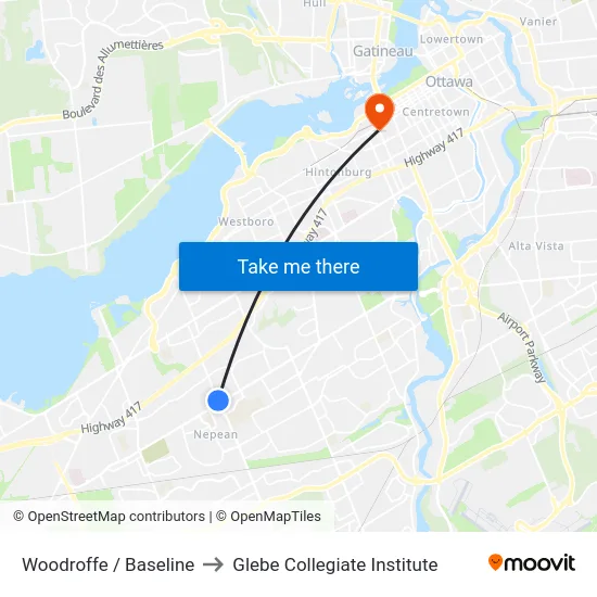 Woodroffe / Baseline to Glebe Collegiate Institute map
