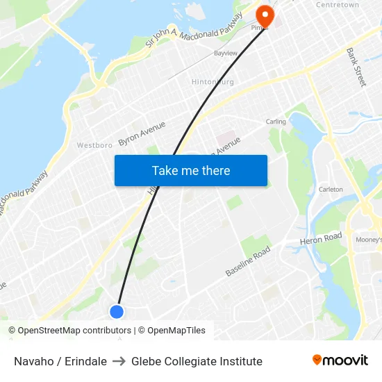 Navaho / Erindale to Glebe Collegiate Institute map