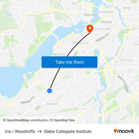 Iris / Woodroffe to Glebe Collegiate Institute map