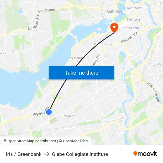 Iris / Greenbank to Glebe Collegiate Institute map