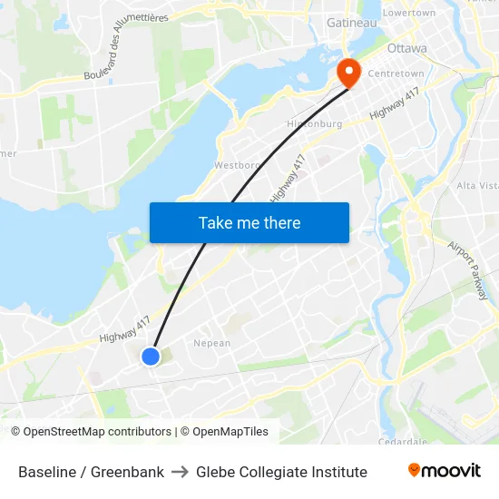 Baseline / Greenbank to Glebe Collegiate Institute map
