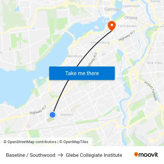 Baseline / Southwood to Glebe Collegiate Institute map