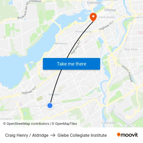 Craig Henry / Aldridge to Glebe Collegiate Institute map