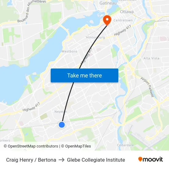 Craig Henry / Bertona to Glebe Collegiate Institute map