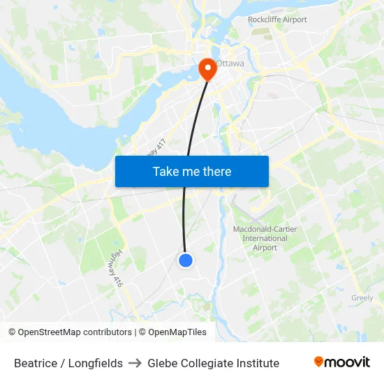 Beatrice / Longfields to Glebe Collegiate Institute map