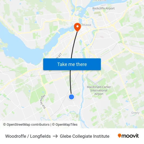 Woodroffe / Longfields to Glebe Collegiate Institute map
