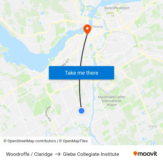 Woodroffe / Claridge to Glebe Collegiate Institute map