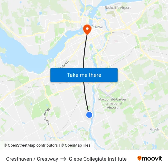 Cresthaven / Crestway to Glebe Collegiate Institute map