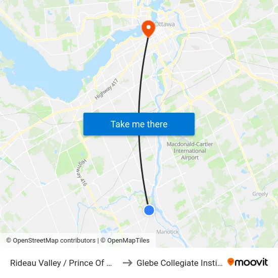 Rideau Valley / Prince Of Wales to Glebe Collegiate Institute map