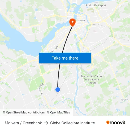 Malvern / Greenbank to Glebe Collegiate Institute map