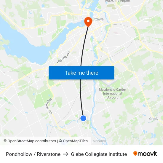 Pondhollow / Riverstone to Glebe Collegiate Institute map
