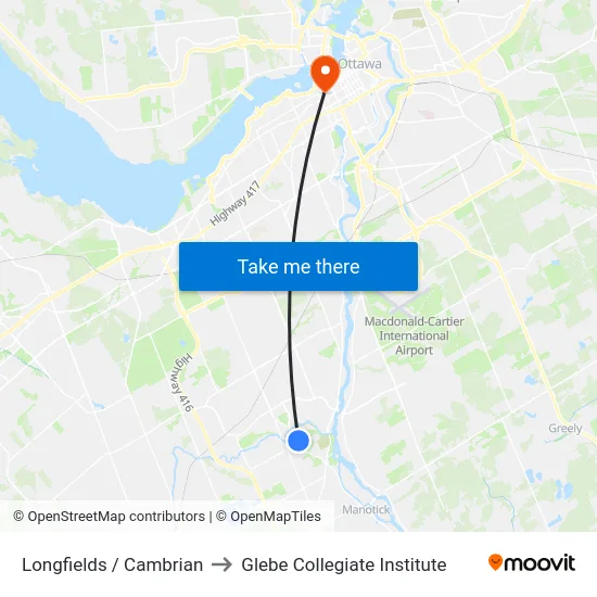 Longfields / Cambrian to Glebe Collegiate Institute map