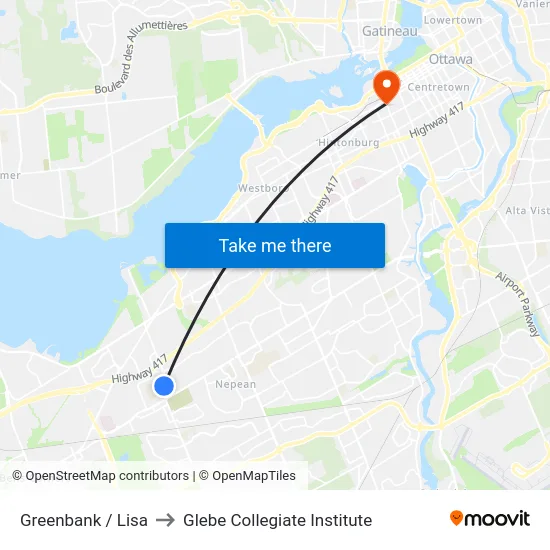 Greenbank / Lisa to Glebe Collegiate Institute map