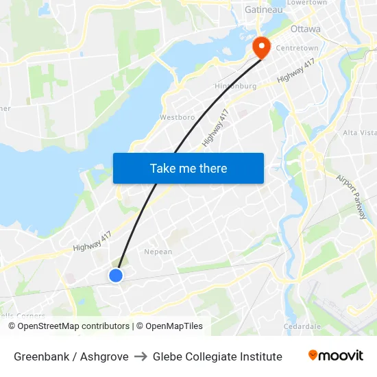 Greenbank / Ashgrove to Glebe Collegiate Institute map