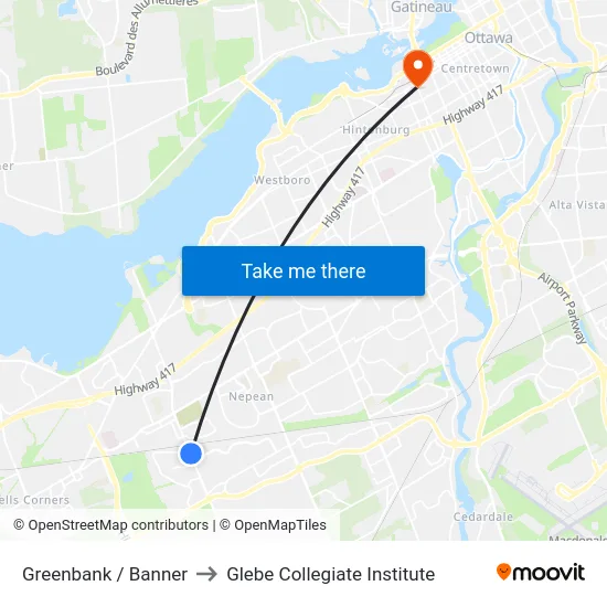 Greenbank / Banner to Glebe Collegiate Institute map