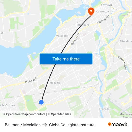 Bellman / Mcclellan to Glebe Collegiate Institute map