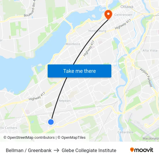 Bellman / Greenbank to Glebe Collegiate Institute map