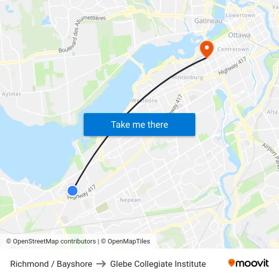Richmond / Bayshore to Glebe Collegiate Institute map