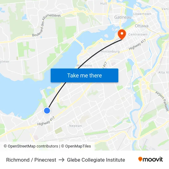 Richmond / Pinecrest to Glebe Collegiate Institute map