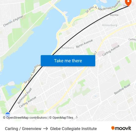 Carling / Greenview to Glebe Collegiate Institute map
