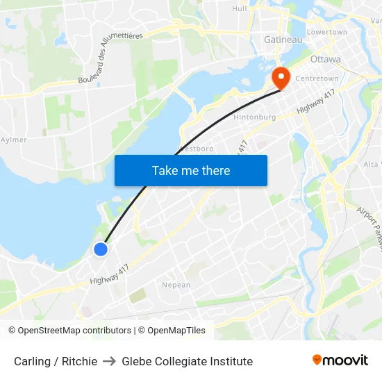 Carling / Ritchie to Glebe Collegiate Institute map