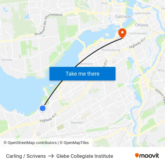 Carling / Scrivens to Glebe Collegiate Institute map