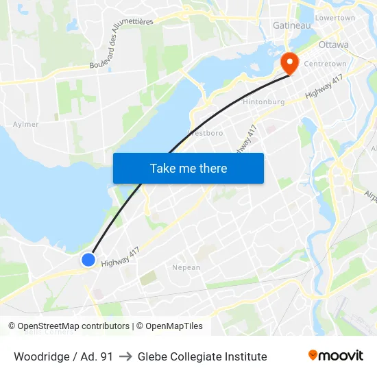 Woodridge / Ad. 91 to Glebe Collegiate Institute map
